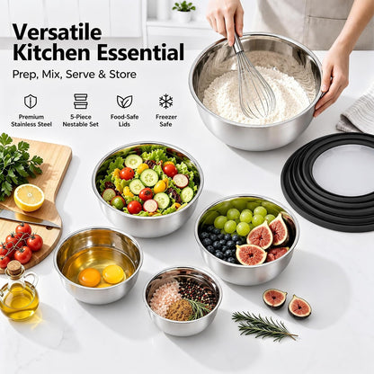 Mixing Bowls with Lids Set of 5, Stainless Steel Nesting Salad Bowls7