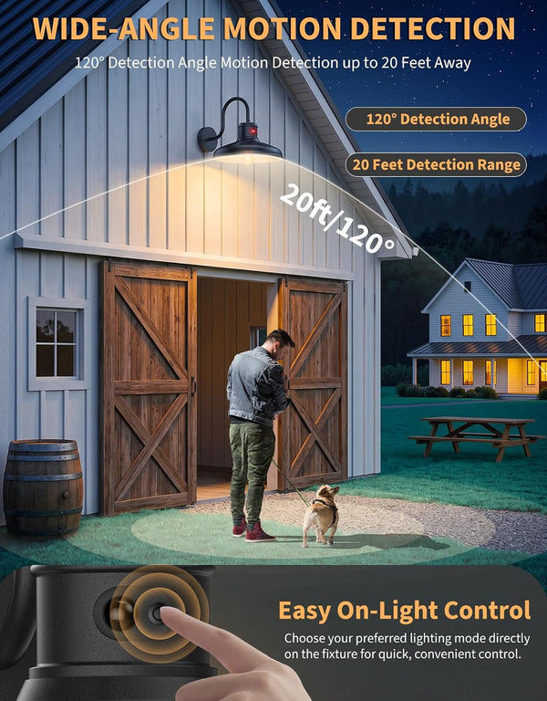 Solar Motion Sensor Barn Light, Farmhouse Outdoor Wall Sconce, 12″, 2 Pack5