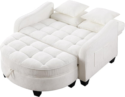 Chenille Tufted Loveseat Sofa and Ottoman Set, Tufted Recliner Sleeper Chaise Lounge with Curved Storage Ottoman,Reclining Backrest and Side Pockets, 4 Pillows12