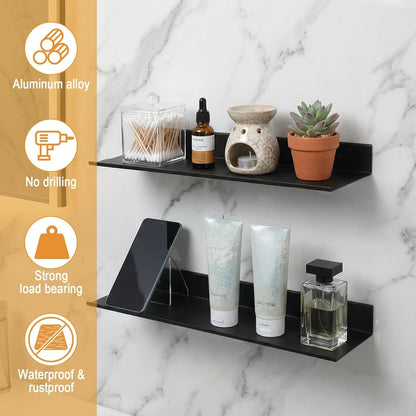 3 Pcs Black Metal Wall Shelf Set, 15.7" Adhesive Rectangular Floating Wall Shelves, Rustproof Waterproof for Bathroom Living Room Kitchen, Rust7