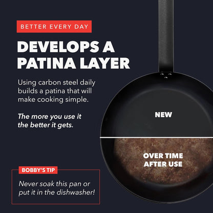 X Bobby Flay 10" Pre-Seasoned Carbon Steel Frying Pan Skillet | Natural Nonstick with Use, Durable Cast Iron Alternative, Induction & All Stovetop Compatible, High Heat & Oven Safe to 660F3