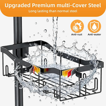 Shower Caddy Corner, 6 Tier Tension Pole Rod Bathroom Organizer Shelves, Adjustable Bathtub Shampoo Stand Rack with Towel Rack 2 Holders for inside Shower Storage, 47-122 Inch, Black4
