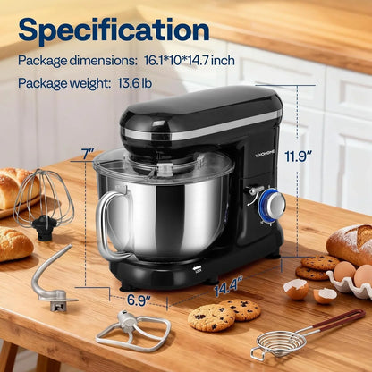 Stand Mixer, 6-Quart Tilt-Head Kitchen Mixer with Bowl, Black | 10 Speeds, Dough Hook, Beater, Whisk, Splash Guard, Egg Separator, for Cake & Bread7
