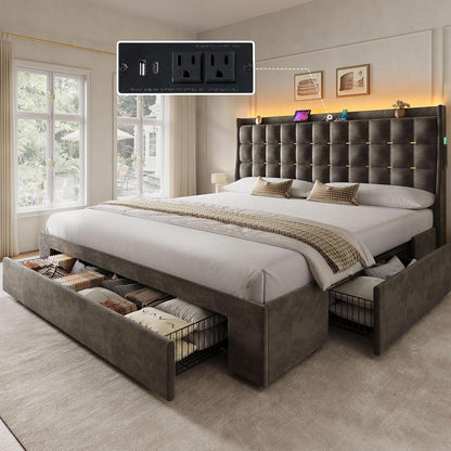 King Size Bed Frame with 3 Storage Drawers and RGB LED Lights1