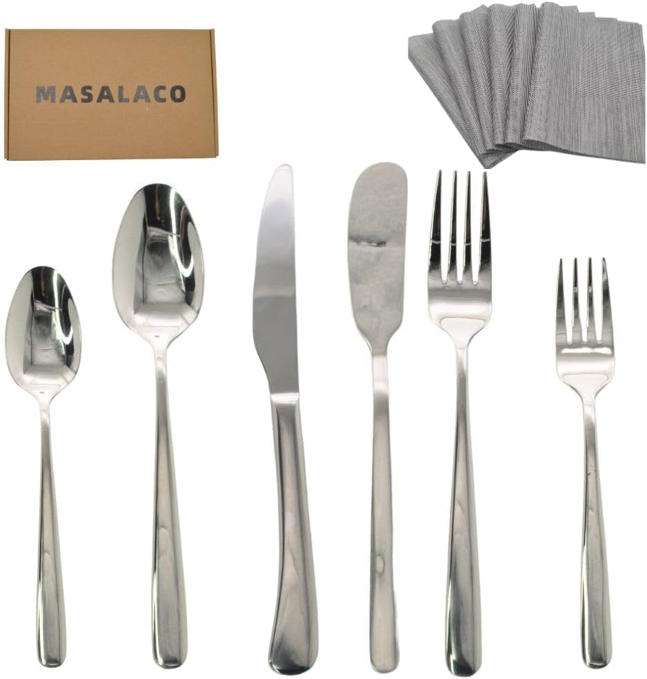 36-piece-stainless-steel-silverware-set-for-6-flatware-with-placemat-6piece-cutlery-set-knife-fork-butter-knife-and-spoon-mirror-finish-for-home-restaurant-hotel-kitchen-utensils-dishwasher-safe