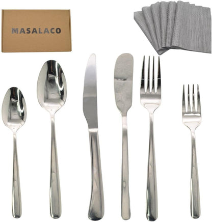 36 Piece Stainless Steel Silverware Set for 6 Flatware with Placemat 6Piece | Cutlery Set-Knife Fork Butter Knife and Spoon,Mirror Finish, for Home Restaurant Hotel Kitchen Utensils Dishwasher Safe1