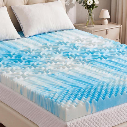 2 Inch 5-Zone Cooling Gel Memory Foam Mattress Topper Twin, Blue | Pressure Relief for Back & Hip Pain, Soft Reversible Mattress Pad for Dorm RV Camping, Certipur-Us Certified Bed Topper1