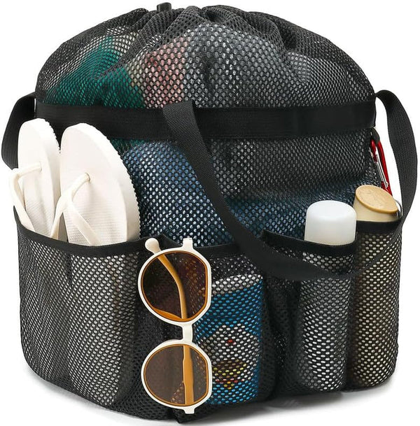 Mesh Shower Caddy Portable with Drawstring, Dorm Room Essentials for College Girls Guys, 8-Pocket Extra Large Shower Bag Basket Tote for Camping Beach Gym Travel Toiletry Bathroom1