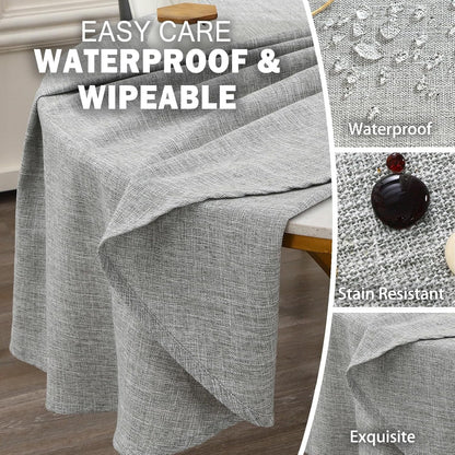 Faux Linen round Tablecloth, Waterproof Spill-Proof 48 Inch Farmhouse Table Cloth, Textured Rustic Circle Table Cover for Dining Kitchen Party, Grey2
