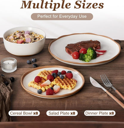 24 Piece Dinnerware Sets for 8 - Farmhouse Ceramic Plates and Bowls Sets - Scratch Resistant Stoneware Dishes Set, Dishwasher & Microwave Safe, Stack Compactly Dishware - Vintage White5