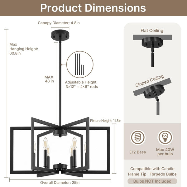 Black Chandelier for Dining Room, 6-Light Dining Room Light Fixture3