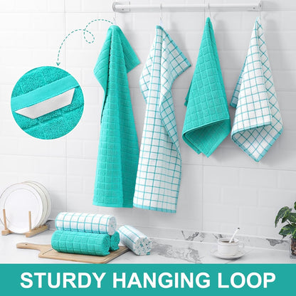 Large Premium Cotton Kitchen Towels 16"X 28", 6 Pack, Aqua6