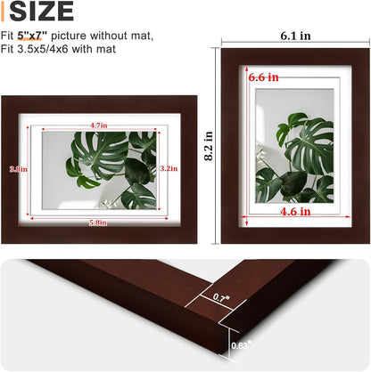 5X7 Picture Frames Made of Solid Wood with Plexiglass, Display Pictures 3.5X5/4X6 with Mat or 5X7 without Mat Set of 4 for Tabletop and Wall Mounting, Walnut Color3