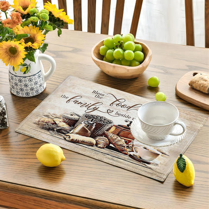 Christian Coffee Placemats Set of 4, Bless the Food before Us Place Mats, Religious Table Mats for Kitchen Dining Table Kitchen Decor Linen 12X18 Inch2