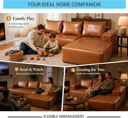 96" L-Shaped Sectional Leather Couch for Living Room, Left Facing Modular Compressed Boneless Cloud Sectional Sofa with Chaise Lounge, Boneless Corner Leather Sofa, No Assembly5