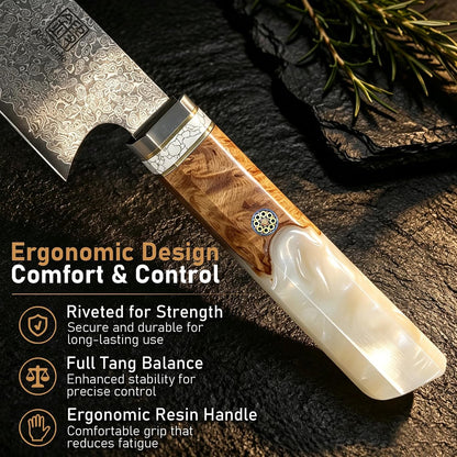 Japanese Chef Knife, 8" 67 Layers Damascus Knife with VG10 Core, Professional Hand Forged Kitchen Knife with Noble Resin Handle, Non-Stick and Razor Sharp Chef'S Knives with Gift Box for Kitchen Use3