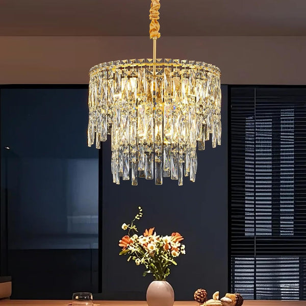 Modern Gold Crystal Lighting for Room,6 Lights Elegant round Lamp,16'' Modern Crystal Chandeliers for Dining Room Living Room Kitchen Foyer Hallway Staircase2