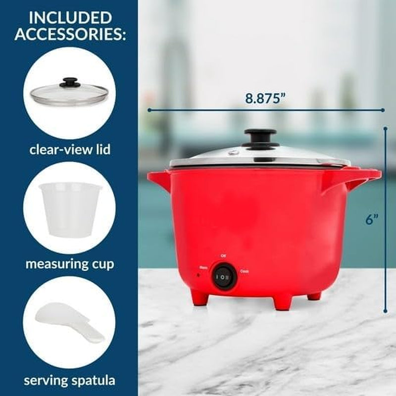 electric-mini-multi-cooker-pot-red-1-qt-ceramic-non-stick-rice-cooker-260w-with-glass-lid-measuring-cup-and-spatula