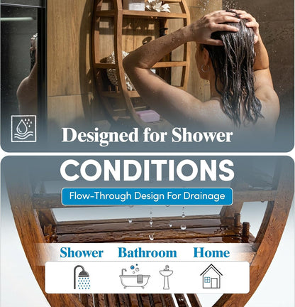 Moa Oval Teak Shower Organizer, Hanging Caddy with Hooks5