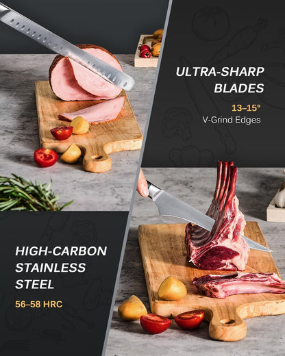 3Pc Kitchen Knife Set - Japanese Steel Boning Slicing Butcher Set | 56-58 Hrc German 1.4116 Steel Full Tang Blades, Pakkawood Handles, Meat Fruit Vegetable Dicing Carving Set with Sheaths3