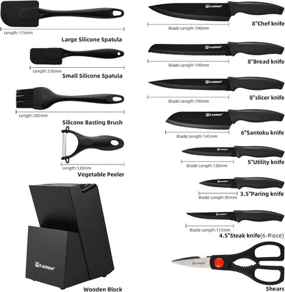 19-Piece Stainless Steel Kitchen Knife Set, Built-In Knife Sharpener, Dishwasher Safe, Ergonomic Non-Slip Handles, 6 Steak Knives, Black3