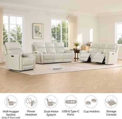 CHITA Genuine Leather Power Reclining Sofa, Wall Hugger Loveseat, Cream3