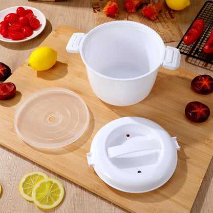 Microwave Rice Cooker Steamer, round Microwave Food Container for Vegetables, Safe as Mixing and Serving Bowls, Micro Rice Pasta Cooker - Dishwasher Safe | 1.8 Liter/7.5 Cup7