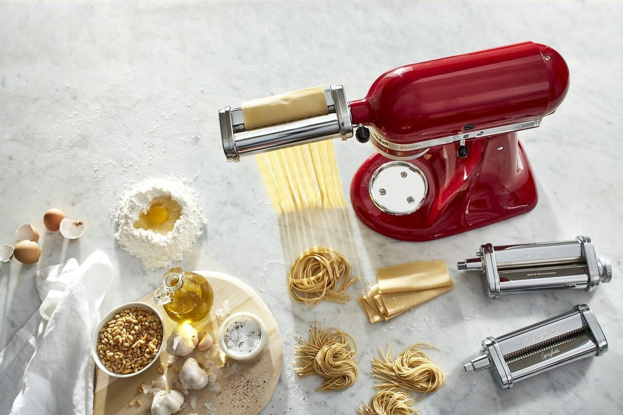 kitchenaid-ksmpra-3-pc-pasta-roller-cutter-set-for-kitchenaid-stand-mixers-fits-all-household-kitchenaid-stand-mixers-stainless-roller-and-cutters-easy-to-clean-with-cleaning-brush