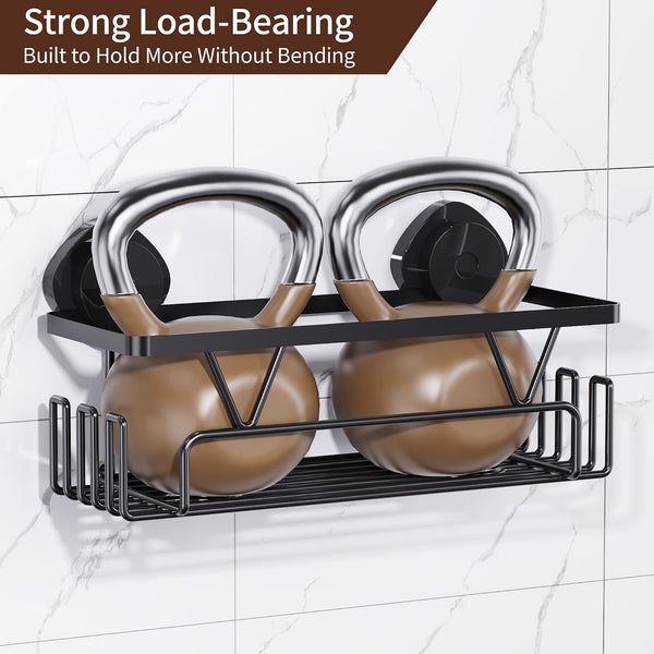 Shower Caddy Suction Cup, 3 Pack Removable Shower Shelves with Hooks & Soap Holder, No Drilling Bathroom Organizer, Waterproof Suction Storage for inside Shower, Black5