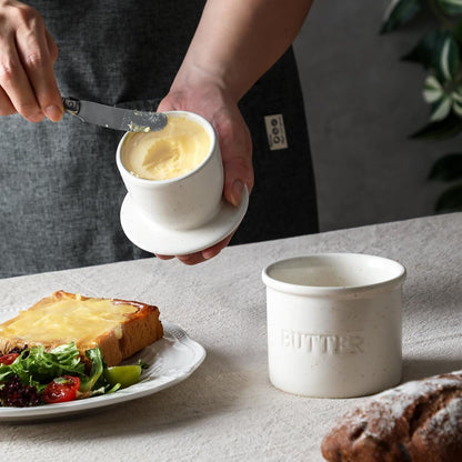 Butter Crock with Lid for Countertop - Ceramic French Butter Dish for Spreadable Soft Butter, Butter Container Holder with a Water Seal, Housewarming Gift, Kitchen and Home Decor, Speckled White4