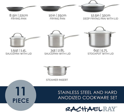 70033 Professional Stainless Steel/Hard Anodized Nonstick Cookware Pots and Pans Set, 11 Piece - Gray and Silver2