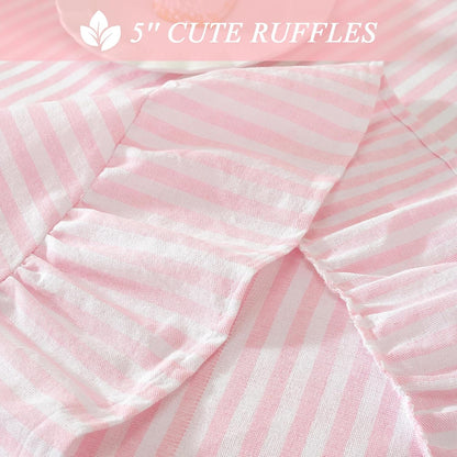 Striped Ruffled Tablecloth Square Spring Cotton Blend Stripe Table Cloth with Tassel, Farmhouse Washable Wrinkle Free Heavy Table Cover for Valentines Day Outdoor Picnic Party, Pink, 55''X55''3