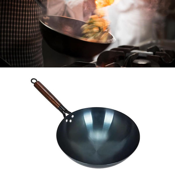 Traditional Iron Wok, Refined Iron Stir Fry Pan with round Bottom and Single Handle, Uncoated Chinese Wok for Even Heat Cooking in Home and Restaurant Kitchens (34Cm)5