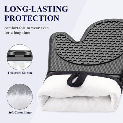 Silicone Oven Mitts, Kitchen Gadgets, Apartment Essentials | 2 Pack Oven Gloves with Soft Lining, Non-Slip and Heat Resistant, Great Gift for Cooking, Baking3