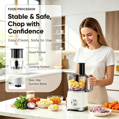 10.5 Cup Food Processor, Multi-Functional Vegetable Choppers Food Grinder with Slicing Shredding Chopping Kneading, Suitable for Smoothie Fruit Dough, 2.6QT, Classic White5
