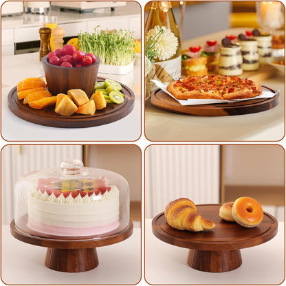 Acacia Wood Cake Stand with Glass Lid–12" Magnetic Base for Parties&Kitchen5