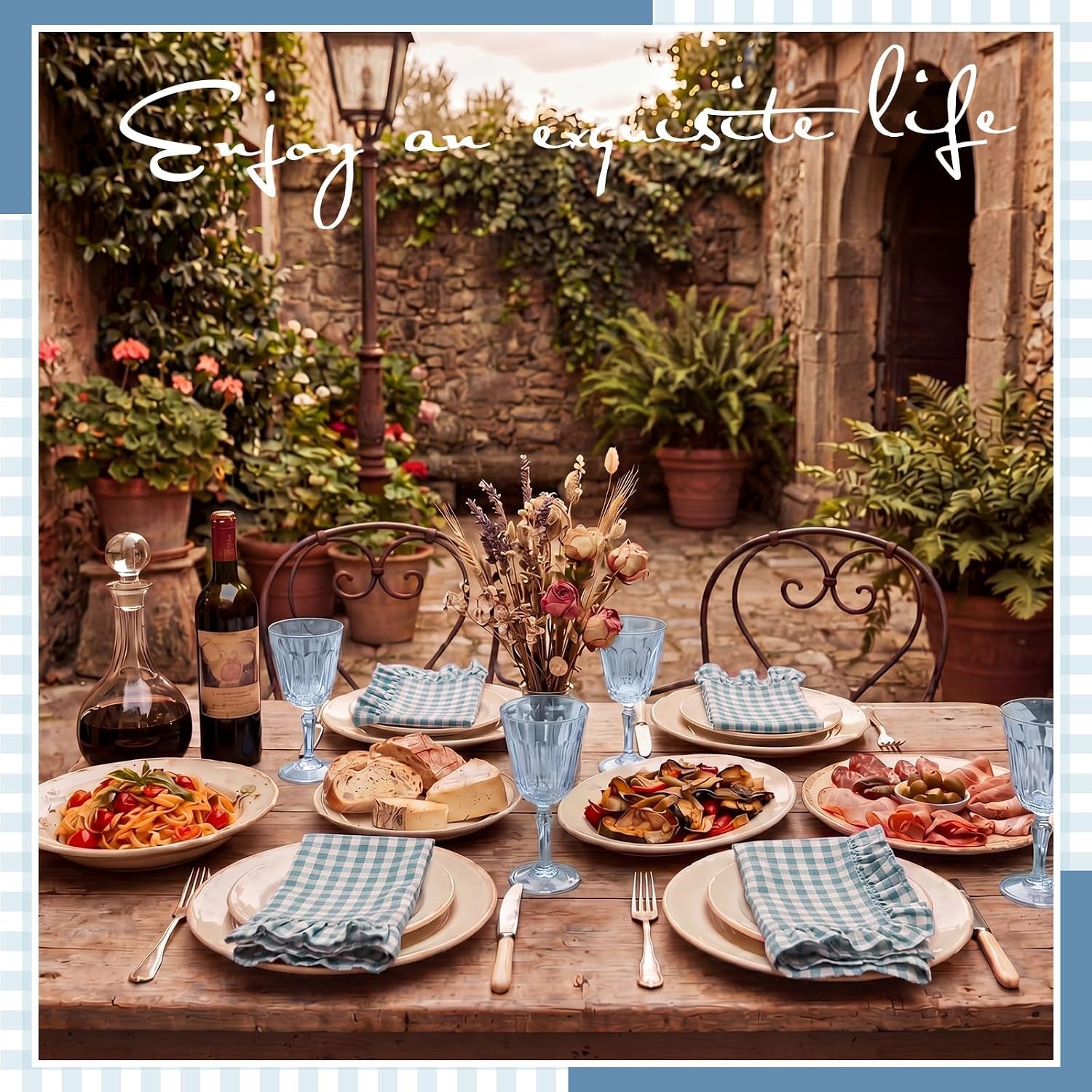 8-pcs-blue-gingham-napkins-cotton-ruffle-checkered-napkin