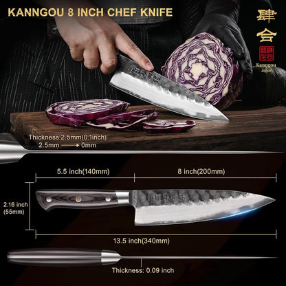 8 Inch Chef Knife, Japanese Chefs Knife Black Forged Kitchen Knife with AUS-8 Alloy Steel and Full Tang Pakkawood Handle, Christmas Gift with Premium Box3