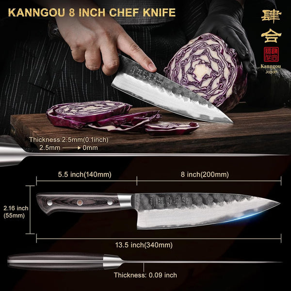 8 Inch Chef Knife, Japanese Chefs Knife Black Forged Kitchen Knife with AUS-8 Alloy Steel and Full Tang Pakkawood Handle, Christmas Gift with Premium Box3