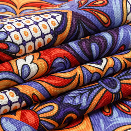 Mexican Talavera Ceramic Tile Pattern Linen Table Runners Dinner Table Setting Dresser Scarves Farmhouse Style for Party Holidays Home Kitchen Decoration (Talavera Colour, 13"X 71")5