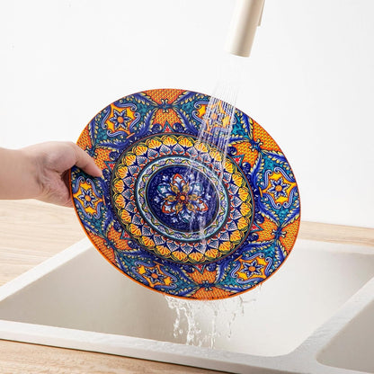 24-Piece Dinnerware Sets,Plates & Bowls Sets Service for 6, Bohemian Porcelain Dishes Set for 6, Kitchen Dinner Set,Microwave & Dishwasher Safe, Scratch Resistant,Series KRVI7