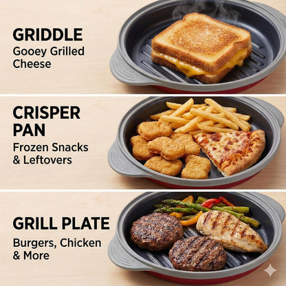 Microwave Grill Pan | Microwave Griller, Griddle & Crisper Pan with Lid for Grilling, Browning, and Crisping Foods Microwave Cookware for Grill Meat, Sandwich & Vegetable inside a Microwave3