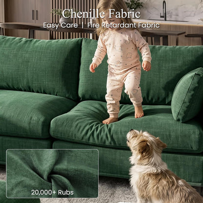 Oversized Couch Modular, V Shaped Big Comfy Couch with Ottoman Storage, Deep Seat Sectional Sofa Solid Wood Frame, Home Sofa Living Room, Office, Removable Cover, Green4
