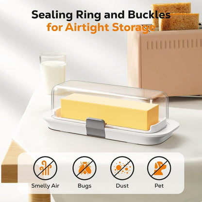 Butter Dish with Airtight Lid and Lock for 1 Stick Butter | Lockable, Sealing Ring, Dishwasher Safe, Measurement Marks, Non-Slip Pads, Easy to Scoop, for East/West Coast Butter4