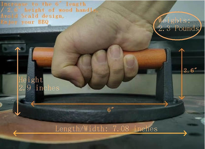 Burger Press 7.08" round & 8.3”X4.3”Rectangle Heavy-Duty Cast Iron Smash Meat Steak with Wood Handle for Blackstone Camp Chef Pitboss Weber Treager Griddle Grills (Round & Rectangle)5