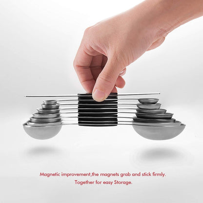 Measuring Cups and Magnetic Measuring Spoons Set, Stainless Steel 5 Cups and 7 Spoons (Black)4
