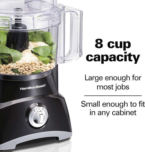 8 Cup Food Processor & Vegetable Chopper | Large Feed Chute | Powerful 450 Watt Motor | Stainless Steel S-Blade and Reversible Shredding Disc | Black | 70740G6