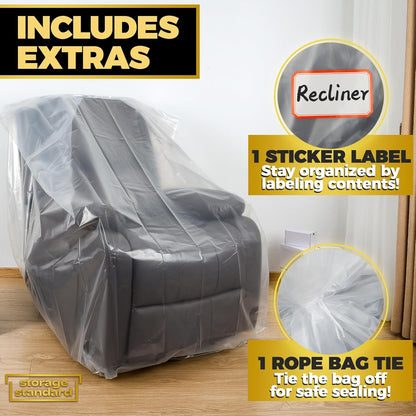 Plastic Furniture Covers for Moving Storage - Heavy-Duty Chair Cover Protectors, Waterproof & Dustproof Clear Moving Bags for Armchair or Recliner - Extra Large Bag Open Size 64 X 42 X 34 Inch4