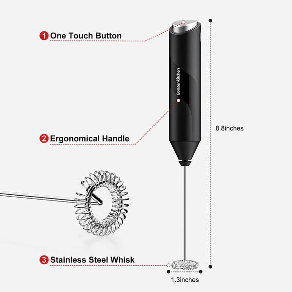 Milk Frother for Coffee, Battery Operated, Black | Fast Handheld Drink Mixer with Stainless Steel Whisk, Powerful Hand Frother, Creates Rich Foam6