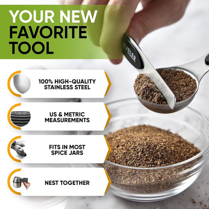 Magnetic Measuring Cups & Spoons Set of 15 with Levelers, Black | Patented Stackable Stainless Steel Measuring Cups & Heavy Duty Metal Measuring Spoons for Dry & Liquid Ingredients5